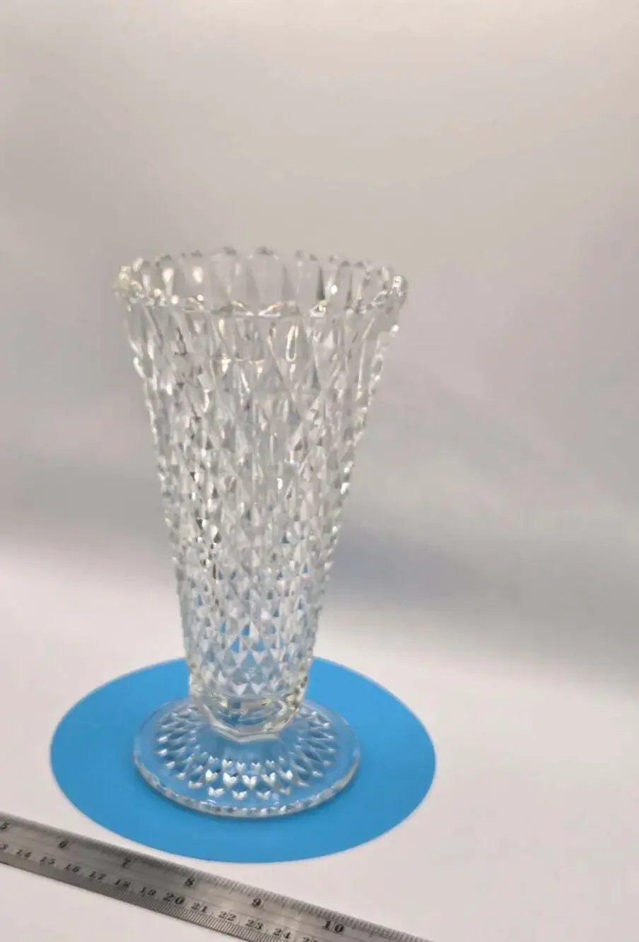 VTG Indiana Glass Diamond Point Clear Footed Pedestal Vase